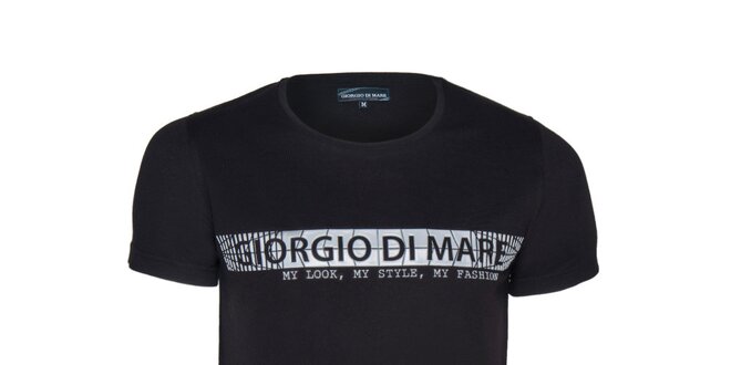 Pánské černé tričko s plastickým nápisem Giorgio di Mare