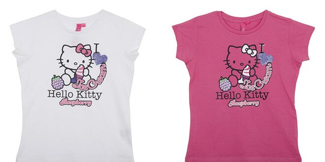 Balení dvou dětských triček Hello Kitty - bílé a růžové