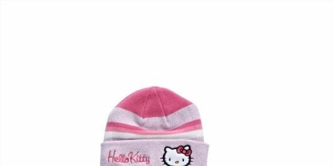 Dětský sytě růžový zimní set Hello Kitty - čepice a šála