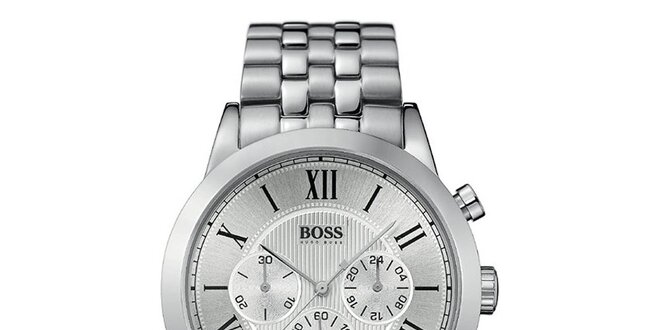 Pánské stříbrné hodinky s římskými číslicemi a chronografem Hugo Boss