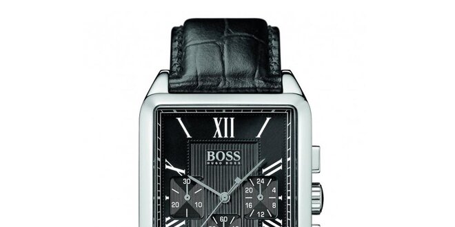 Pánské černé hodinky s římskými číslicemi a chronografem Hugo Boss