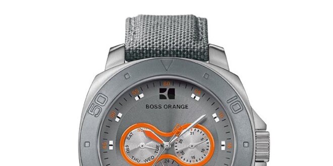 Pánské šedé hodinky s oranžovými detaily Hugo Boss Orange