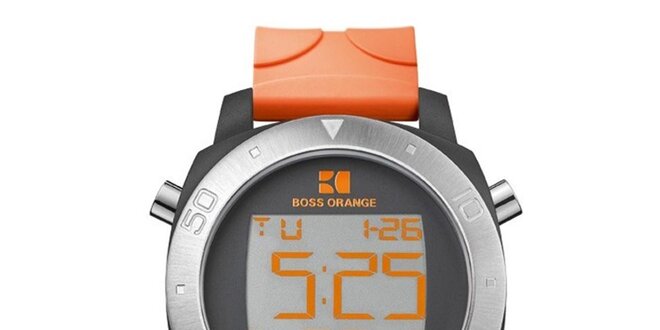 Pánské digitální hodinky s oranžovým řemínkem Hugo Boss Orange
