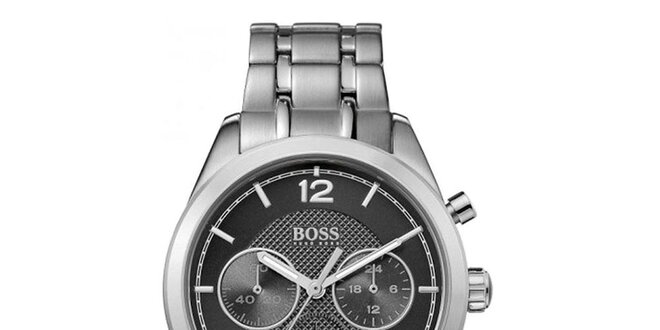Pánské ocelové hodinky s černým ciferníkem a chronografem Hugo Boss