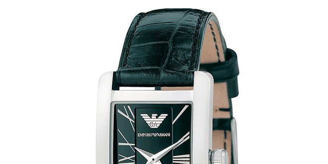 Pánské hranaté hodinky s černým páskem Emporio Armani
