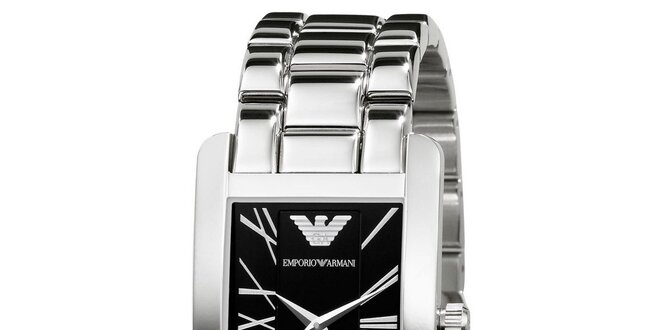 Pánské stříbrné hodinky s černým ciferníkem Emporio Armani