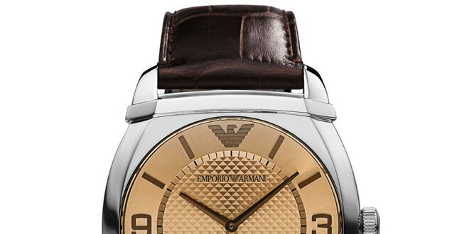 Pánské analogové hodinky s hnědým páskem Emporio Armani