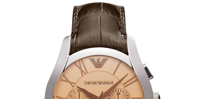 Pánské hodinky s chronografem a hnědým řemínkem Emporio Armani