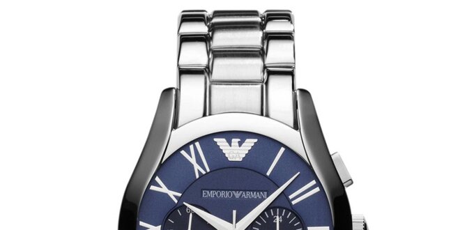 Pánské stříbrné hodinky s modrým ciferníkem Emporio Armani