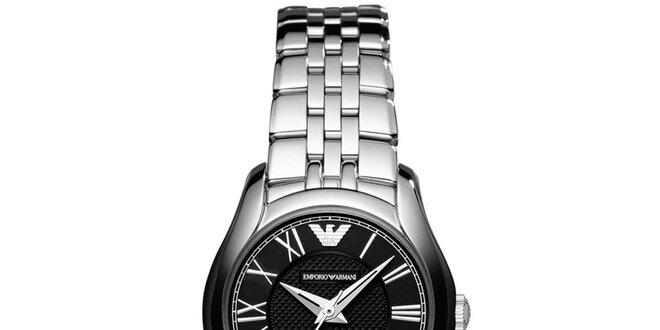 Dámské stříbrné hodinky s černým ciferníkem Emporio Armani