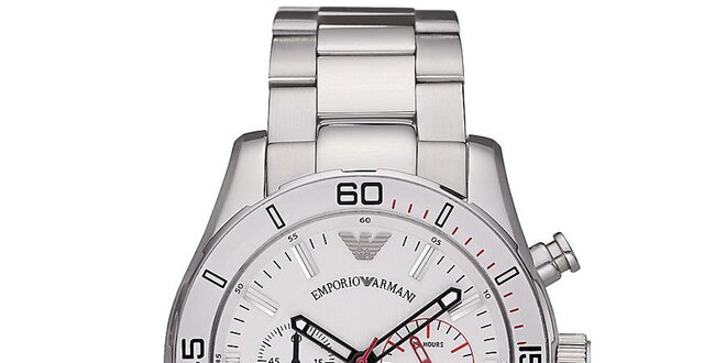 Pánské stříbrné ocelové hodinky s červenými detaily Emporio Armani