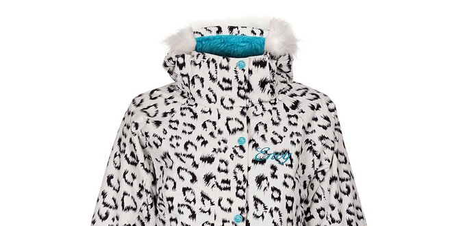 Dámská bílá snowboardová bunda Envy s leopardím vzorem