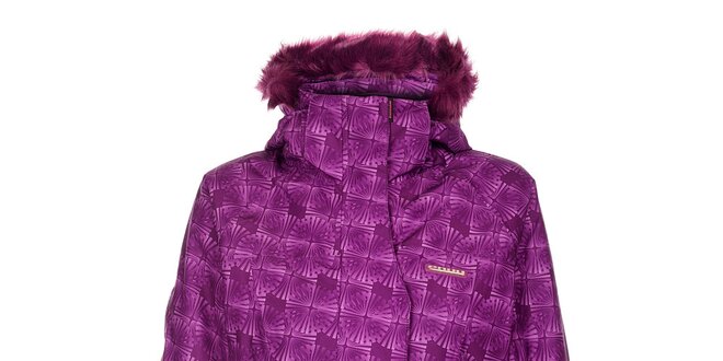 Dámská fialová lyžařská bunda Envy s potiskem a kožíškem