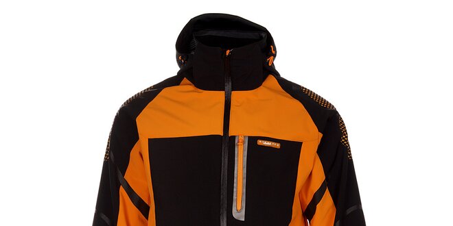 Pánská černá zimní softshellová bunda s oranžovými detaily