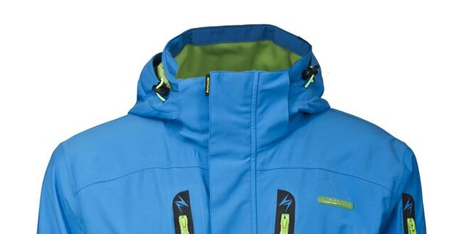 Pánská světle modrá lyžařská bunda Envy s limetkově zelenými zipy
