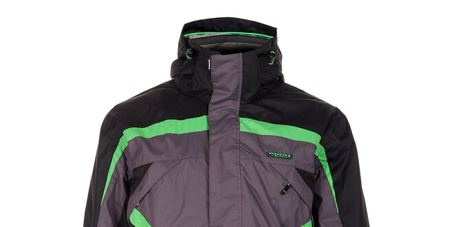 Pánská šedo-černá lyžařská bunda Envy se zelenými detaily