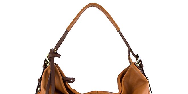 Dámská koňaková kabelka s ozdobnými kroužky Roberto Buono