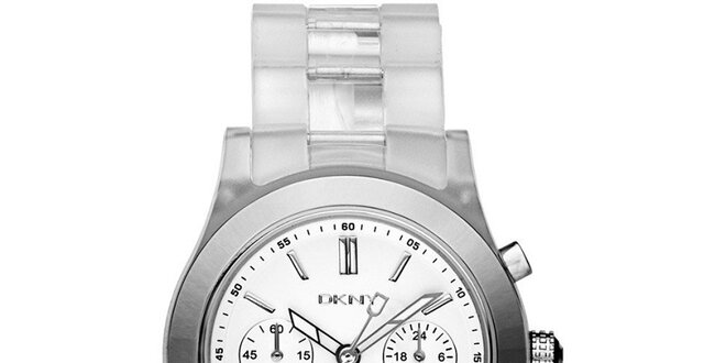 Dámské hodinky s transparentním řemínkem a chronografem DKNY