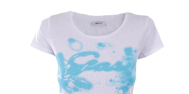 Dámské bílé tričko s modrým vzorem Gas