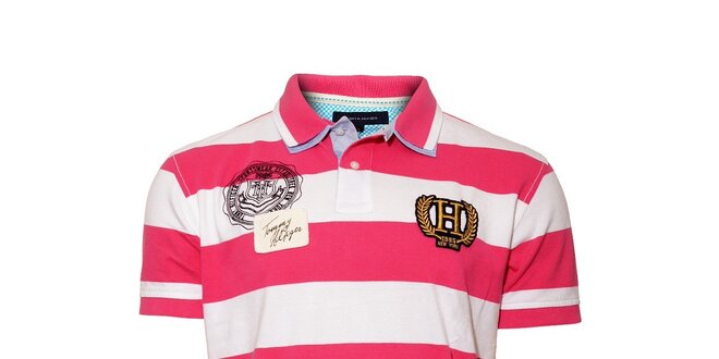 Růžovobíle pruhované polo tričko Tommy Hilfiger Tony s výšivkou