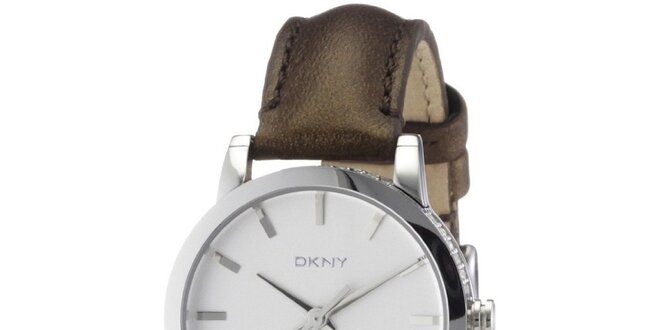 Dámské kruhové hodinky s hnědým páskem DKNY