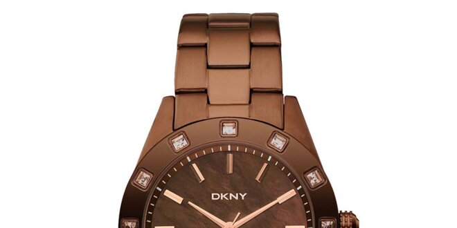 Dámské hnědé ocelové hodinky DKNY s kamínky