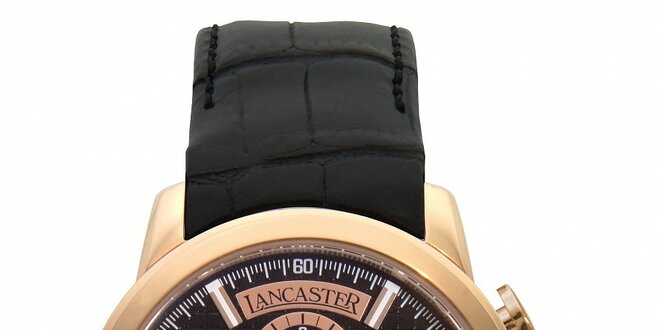 Pánské zlaté hodinky Lancaster s černým koženým řemínkem