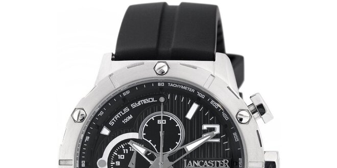 Pánské stříbrno-černé hodinky Lancaster s černým silikonovým řemínkem