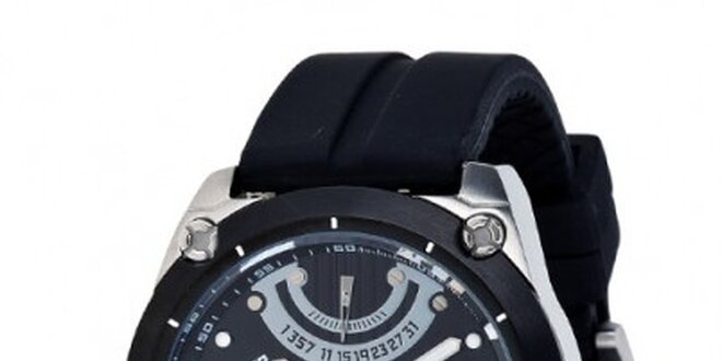 Pánské černé ocelové hodinky Lancaster se silikonovým řemínkem