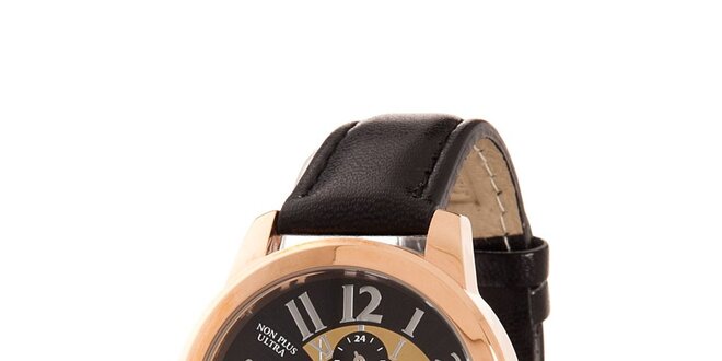 Dámské zlaté hodinky Lancaster s černým koženým řemínkem