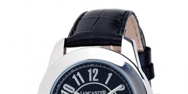 Dámské ocelové hodinky Lancaster s černým ciferníkem a černým koženým řemínkem