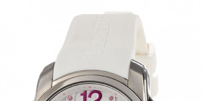 Dámské ocelové náramkové hodinky Lancaster s bílým silikonovým řemínkem a kamínky