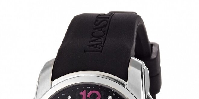 Dámské náramkové hodinky Lancaster s černým silikonovým řemínkem a kamínky