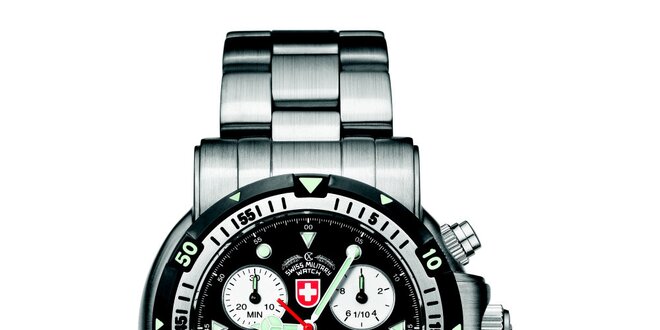 Pánské ocelové hodinky s chronografem a černým ciferníkem Swiss Military