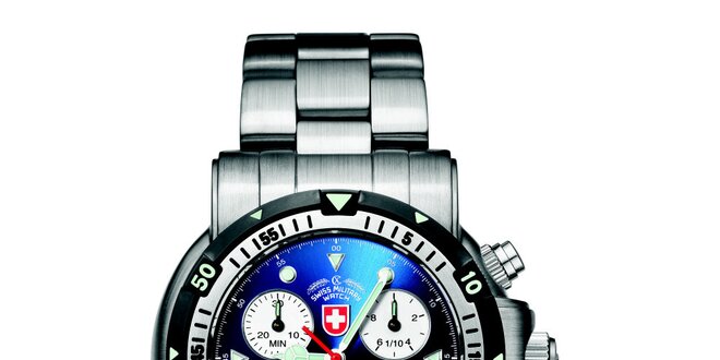 Pánské ocelové hodinky s chronografem a modrým ciferníkem Swiss Military