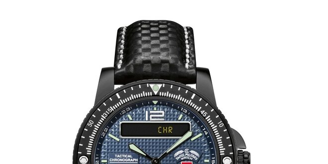 Pánské černé analogo-digitální hodinky s modrým ciferníkem Swiss Military