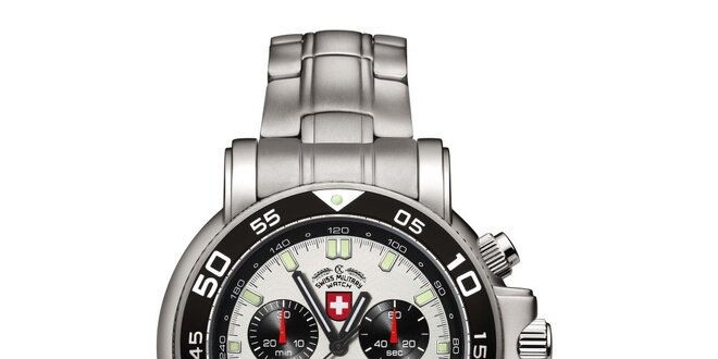 Pánské stříbrné hodinky s chronografem Swiss Military
