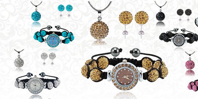 Hodinky, náušnice a náhrdelník s krystaly