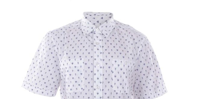 Pánská bílá slim košile s krátkým rukávem a vzorem Big Star