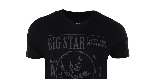 Pánské černé tričko s potiskem a véčkovým výstřihem Big Star