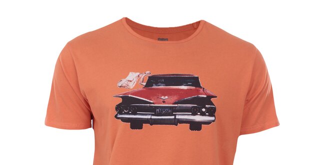 Pánské oranžové tričko s potiskem auta Big Star