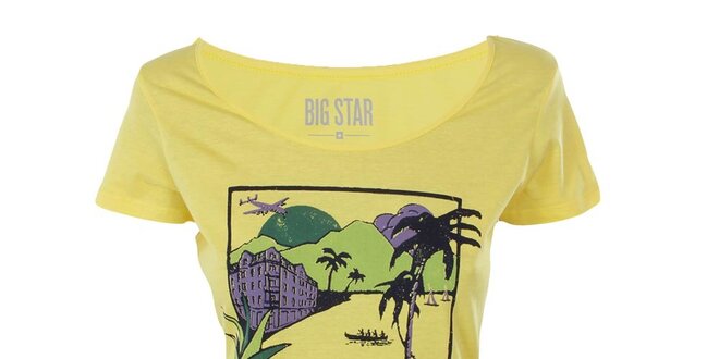 Dámské žluté tričko s barevným potiskem Big Star