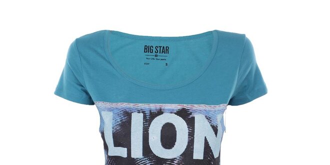 Dámské tyrkysové tričko s potiskem lva Big Star