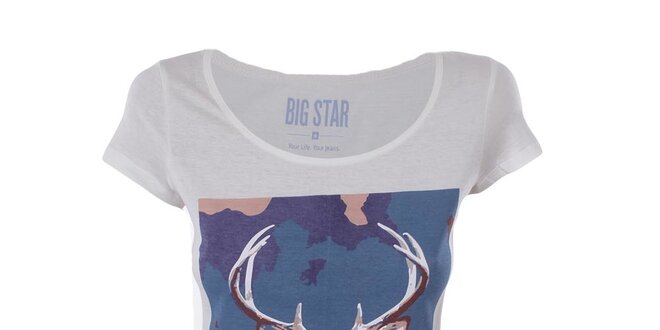 Dámské bílé tričko s jelenem Big Star