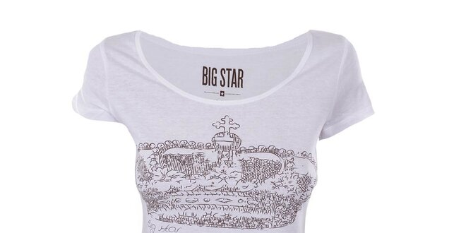 Dámské bílé tričko s potiskem koruny Big Star