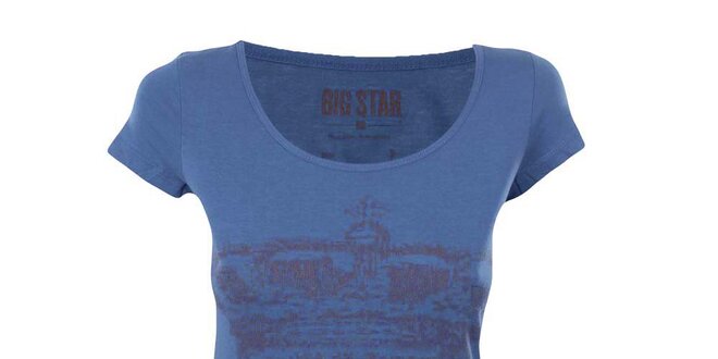 Dámské modré tričko s potiskem koruny Big Star