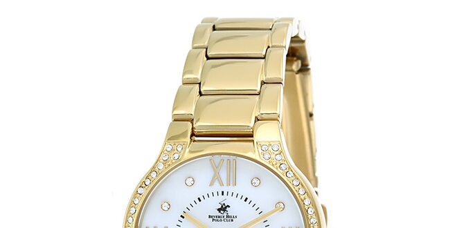 Dámské zlaté hodinky s krystalky Beverly Hills Polo Club