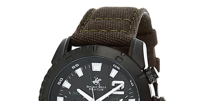 Pánské černé hodinky se zelenými detaily Beverly Hills Polo Club