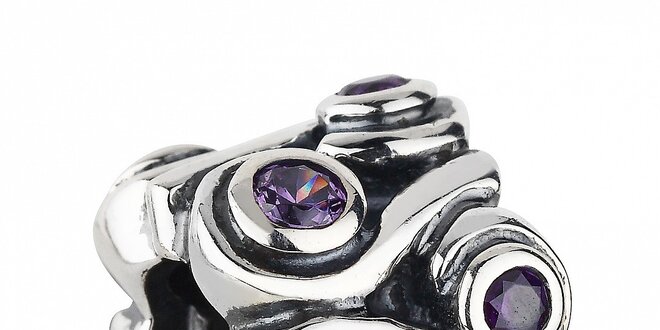 Bohatě broušený stříbrný přívěsek Pandora s purpurovými kamínky