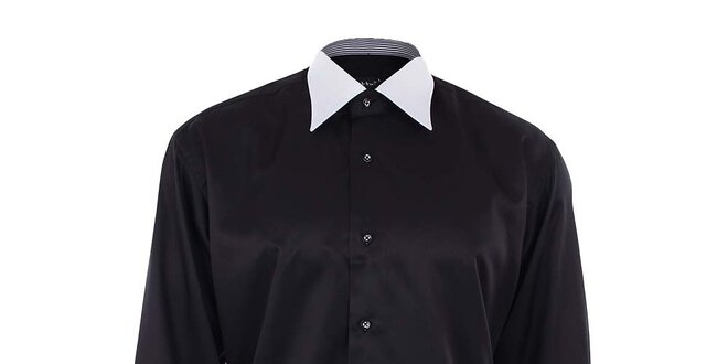 Pánská černá košile s bílým límečkem a manžetami Dicotto